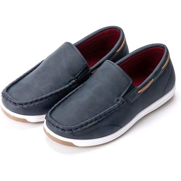 Cherry Popo Little Boys Size 2 Navy Blue Faux Leather Slide On Loafer Boat Shoes - Picture 2 of 5